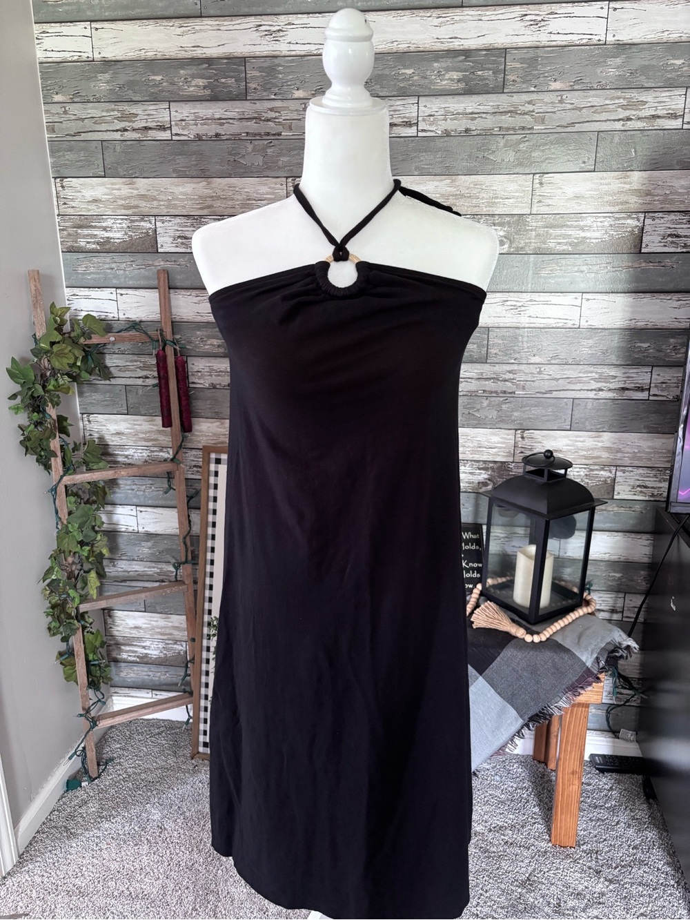 Old Navy Black Halter Ring Midi Dress Womens Size S Beach Vacation Resort